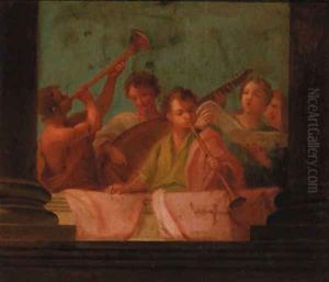 Singers and musicians on a balcony by Giovanni Antonio Pellegrini