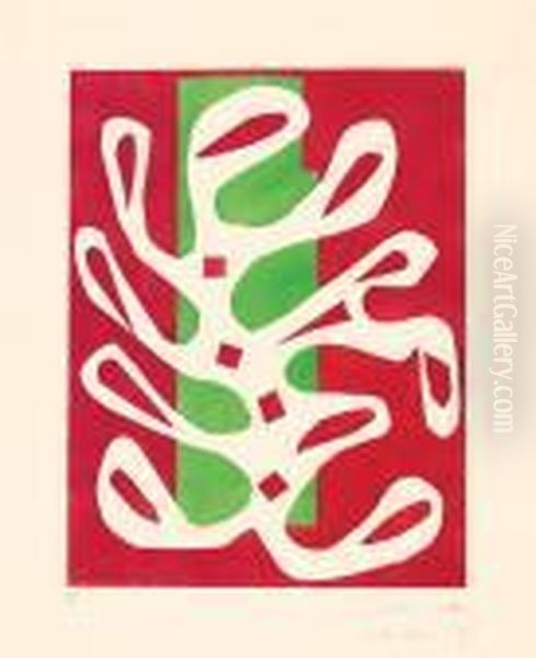 Algue Blanche Sur Un Fond Rouge Et Vert. - view 1