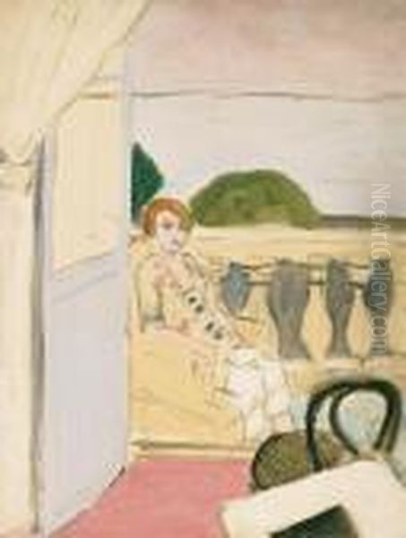 Femme Assise Sur Un Balcon - view 1