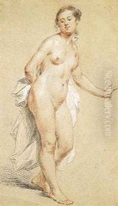 A female nude leaning to the right holding drapery by Jean-Baptiste-Marie Pierre