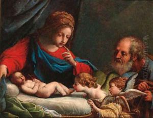 The Holy Family with cherubs