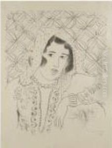 Figure Devant Tapa Africain (d. 515) by Henri Matisse