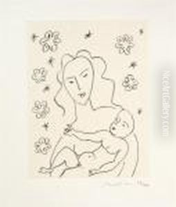 Vierge Et Enfant Sur Fond De Fleurs Et D'etoiles (d.-m. 646) by Henri Matisse