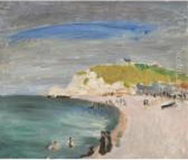 La Plage D'etretat Avec Baigneurs - view 1