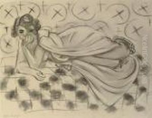 Figure Drapee Allongee Sur Un Sofa A Carreaux Noirs by Henri Matisse