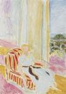 Jeune Fille En Robe Blanche, Assise Pres De La Fenetre by Henri Matisse