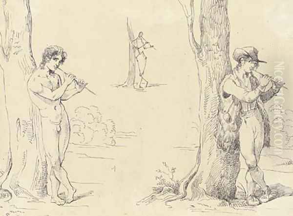 Three studies for a shepherd playing - view 1