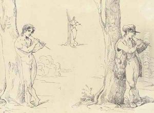 Three studies for a shepherd playing by Bartolomeo Pinelli