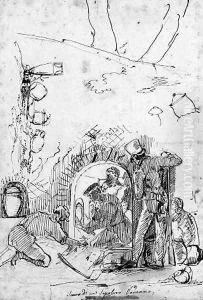 Figures excavating a tomb, with subsidiary studies of antique vases