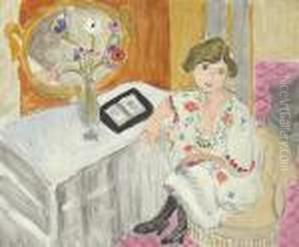 Femme Assise Au Livre Ouvert - view 1