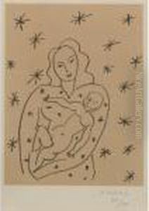Vierge Et Enfant Sur Fond De Fleurs Et D'etoiles (d. 647) by Henri Matisse