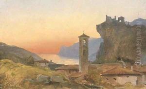 A view of Nago at sunset by Wilhelm Peter Carl Petersen