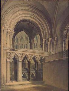 Interior of Gloucester Cathedral by Augustus Northmore Welby Pugin