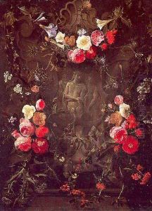 Garland of Flowers with the Ecce Homo (painted with Daniel Seghers) by Erasmus II Quellin (Quellinus)