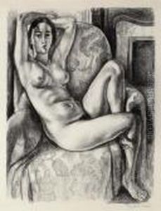 Nu Au Coussin Bleu A Ca'ta D'une Cheminae