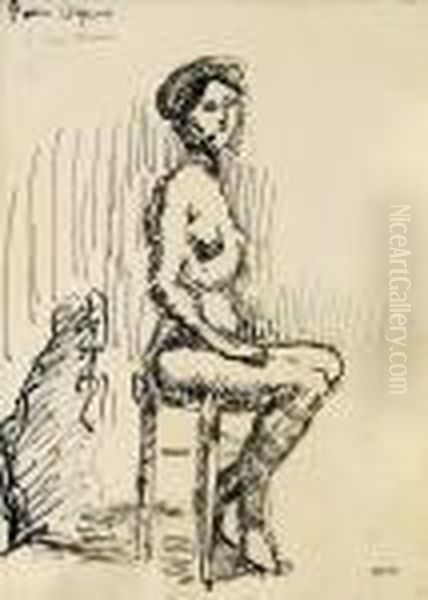 Jeune Fille Nue, Assise Sur Un Tabouret - view 1