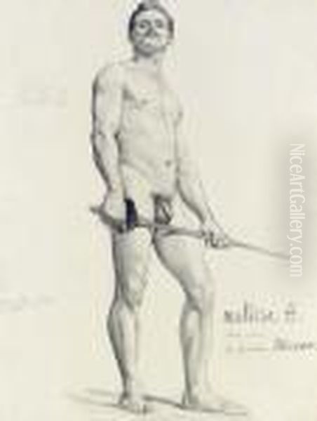 Homme Nu Avec Epee--etude D'academie - view 1