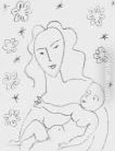 Vierge Et Enfant Sur Fond De Fleurs Et D'etoiles by Henri Matisse