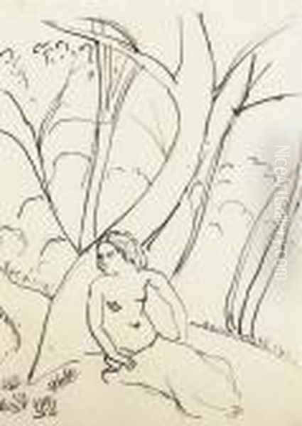 Femme Nue Assise Au Pied D'un Arbre - view 1