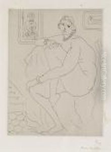 Nu Assis, Deux Tableaux Au Fond by Henri Matisse