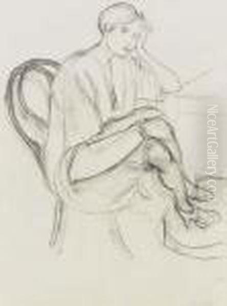 Femme Assise, Jambe Sur Tabouret - view 1
