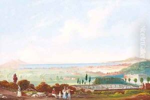 Figures on a track before the bay of Naples