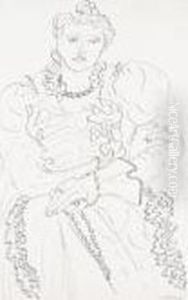 Robe Bleue Refletee Dans La Glace. Dessin Or Jeune Fille A La Robe Au Jabot