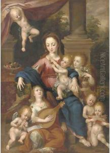 The Virgin and Child with Angels making music by Dirck de Quade Van Ravesteyn