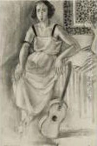 Femme Assise A La Guitare