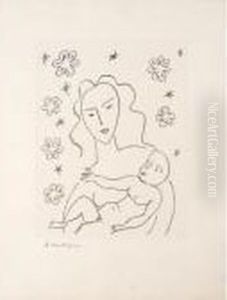 Vierge Et Enfant Sur Fond De Fleurs Et D'etoiles (d. 646) by Henri Matisse