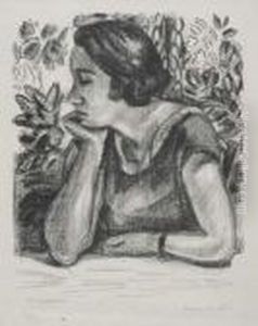 Visage De Profil Reposant Sur Un Bras, Paravent Louisxiv by Henri Matisse