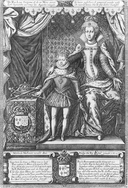 Queen Marie de Medicis and Louis XIII as a child, engraved by Nicolas de Mathoniere fl.1600-22 1610 - view 1