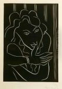 Femme, Le Pouch Sur Les Levres, Fond Raye ,1938