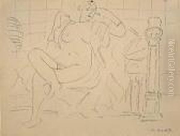 Nue Assise Sur Le Divan - view 1