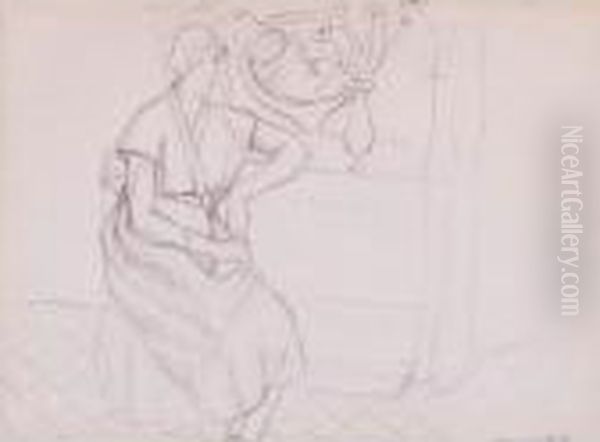 Femme Assise Avec Un Vase D'anemones - view 1