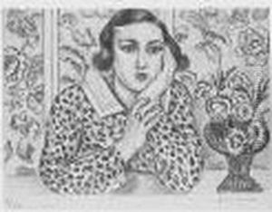 Jeune Fille Accoudee Au Paravent Fleuri (d. 439) by Henri Matisse