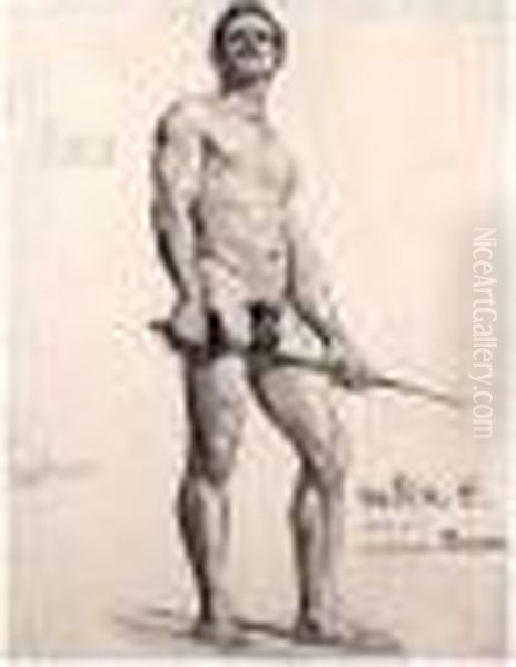 Homme Nu Avec Epee - Etude D'academie - view 1