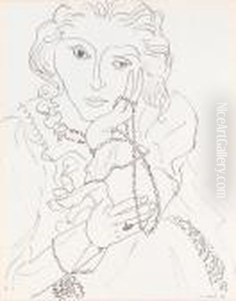 Femme Au Jabots Et Colliere De Perles - view 1