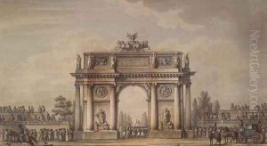 View of the Narva Gates in St. Petersburg with stands for spectators, 1814
