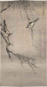 Two Magpies Playing in a Willow Tree, Qing Dynasty
