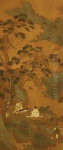 Two Scholars playing the Qin and Erhu under a Pine Tree by Ying Qiu