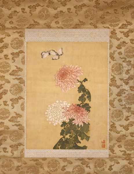 Two Butterflies above Chrysanthemums, Qing Dynasty, c.1760 - view 1
