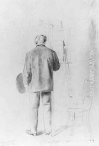 An Artist painting at his Easel by Franz Quaglio
