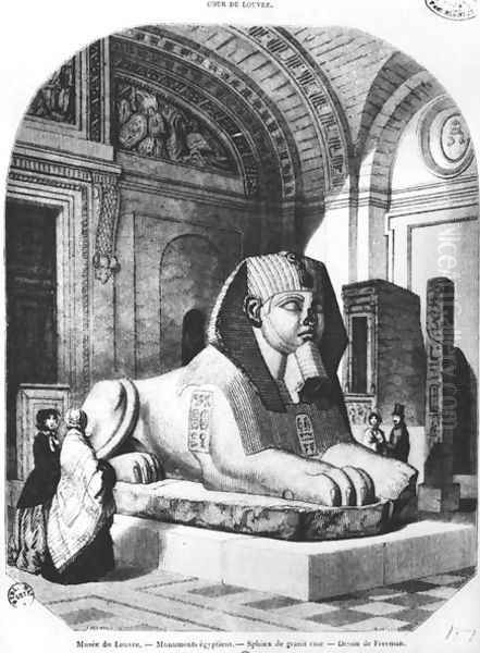 The Pink Granite Sphinx in the Egyptian rooms in the Louvre Museum, illustration from Le Magasin Pittoresque, after a drawing by Freeman, July 1851 - view 1