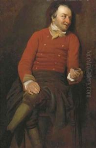 A study of a man, in a red vest, holding a snuff box in his left hand A study of a man, in a red vest, holding a snuff box in his left hand