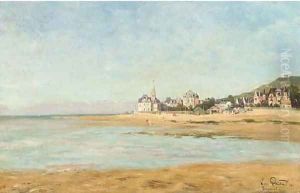 La plage de Beuzeval, Normandie by Lucien Charles Justin Quintard