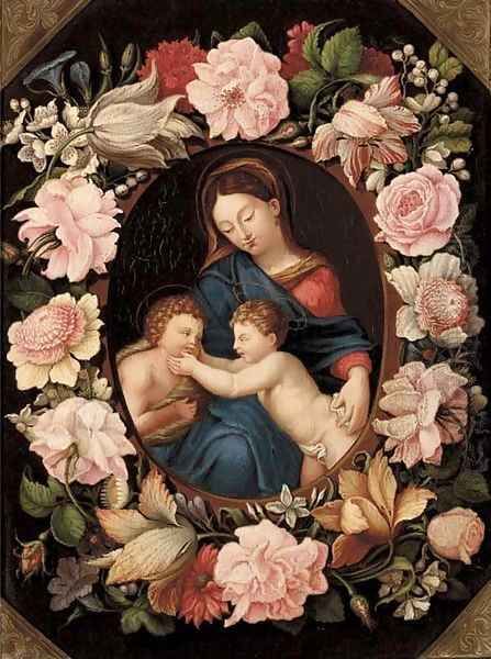 The Madonna and Child with the Infant Saint John the Baptist in a floral cartouche - view 1