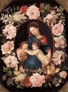 The Madonna and Child with the Infant Saint John the Baptist in a floral cartouche