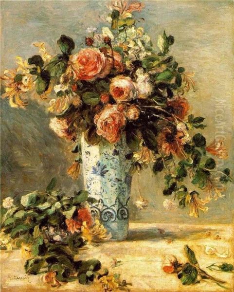 Roses And Jasmine In A Delft Vase - view 1