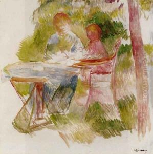 Woman And Child In A Garden (sketch) by Pierre Auguste Renoir